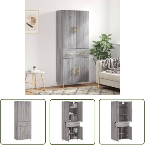 The Living Store Highboard Grau Sonoma 69,5x34x180 cm Holzwerkstoff - Hochschrank - Sideboard - Wohnwand - Regal - Aufbewahrung (1/5)
