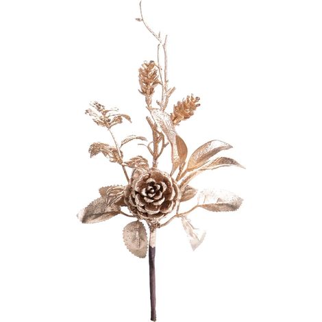 Ramo decorativo champagne con pigna per decorazioni e composizioni floreali h 25 cm