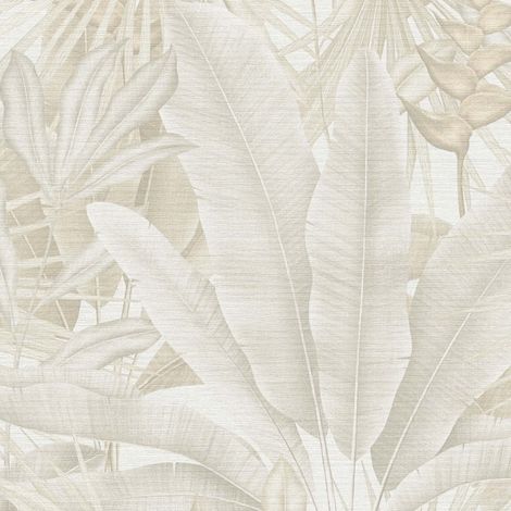 A.S. Creations – Papier peint vinyle jungle beige – Motif feuillage palmier – Lessivable et brossable – Raccord sauté – Résistance à la lumière