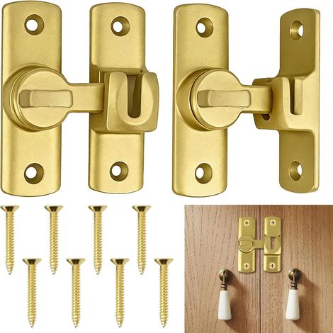 2 verrous coulissants dorés en alliage d'aluminium, loquet à encliquetage et serrure intérieure pour salle de bain, chambre, porte de grange, fenêtre (1/5)