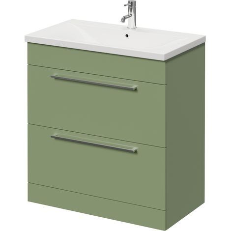 Napoli 460 Olive Green 800mm 2 Drawer Vanity Unit with Glide Basin - 800mm - Chrome 480mm Handle