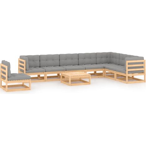 Set Salotto Giardino 9 pz Cuscini Antracite Legno Massello Pino vidaXL (1/5)
