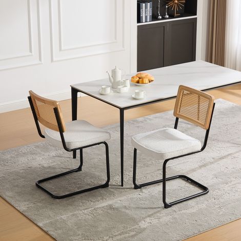 Chaise de salle à manger moderne en rotin avec structure en métal noir - Chaise d'appoint de style vintage avec dossier en rotin synthétique et coussin d'assise en chenille pour la cuisine, le salon o (1/4)