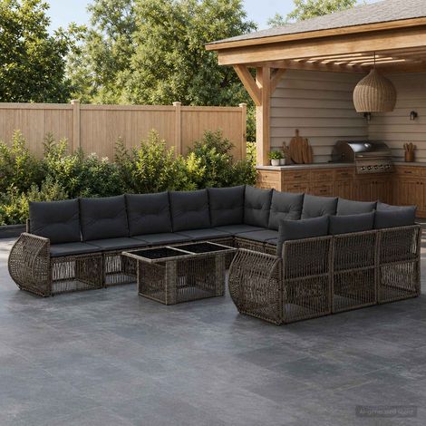 vidaXL Set Divano da Giardino 12 pz Grigio e Grigio Scuro polyrattan (1/5)