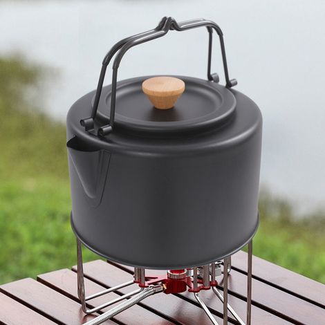Bollitore acqua campeggio esterno nero, bollitore acqua acciaio inossidabile, pentola tè caffè campeggio 1L DHL (1/5)