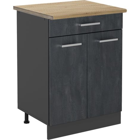 Mueble bajo de cocina R-Line, Hormigón negro, 80 cm ET Roble, Vicco (1/5)