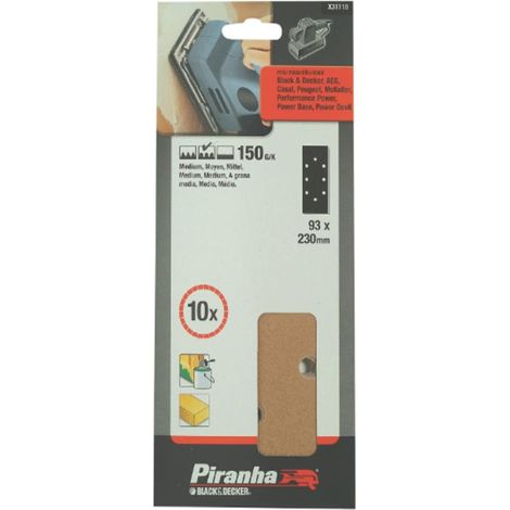 BLACK&DECKER - PIRANHA - 10 PEZZI - NASTRI ABRASIVI FORATI 93x230MM PER LEVIGATRICE ORBITALE - GRANA 150