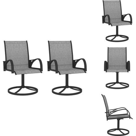 Chaises pivotantes de jardin lot de 2 Textilène et acier Gris - Chaise De Jardin - Fauteuil De Jardin - Mobilier De Jardin - Chaise Rotative - Set De Chaises (1/5)
