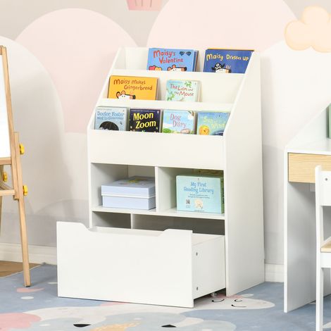 Mehrfach-Bücherregal mit 3 Ablagen, 2 Nischen und einer großen Holzschublade, weiß