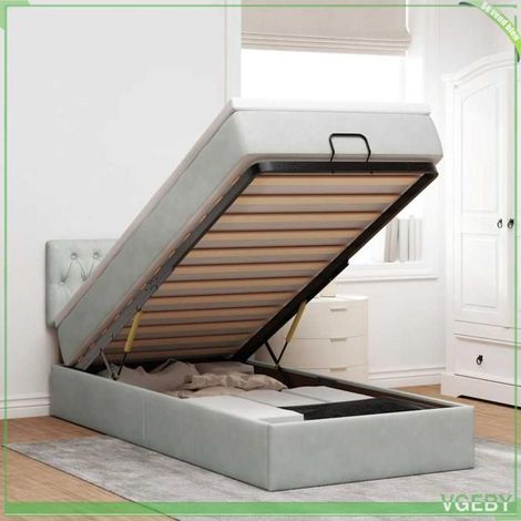 Cadre de lit ottoman avec matelas - 3312662 - Velours gris clair - 90x190 cm - Rangement hydraulique (1/5)