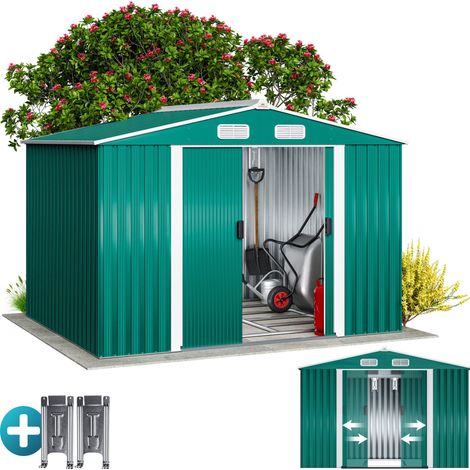 Gardebruk XXL Cobertizo de jardín 8,4 m³ Verde 257x205x177,5cm Caseta de Herramientas 5m² con Puerta corrediza y ventanas