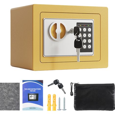 Coffre-fort maison ignifuge étanche + sac documents – Clavier 2 clés secours sécurité numérique documents argent bijoux 0,17 pieds cube champagne (1/5)