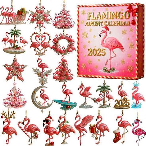 Calendrier de l'Avent surprise de la NASA, série Voiture de luxe - Décoration de sapin de Noël, pendentif acrylique de collection, boîte surprise série Flamant rose - 26 x 18 x 3 cm (1/5)