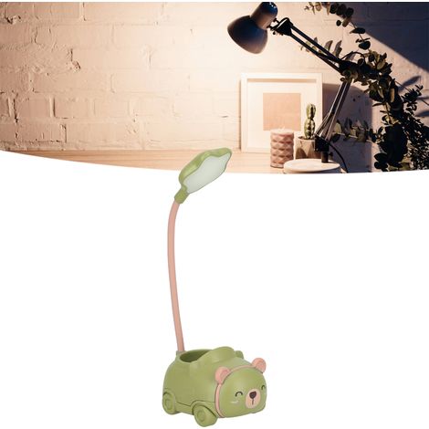 Lampe de bureau pliable LED, veilleuse rechargeable protégeant les yeux, lampe de bureau avec porte-stylo, lumière blanche chaude, rechargeable par USB, lumière verte (1/5)