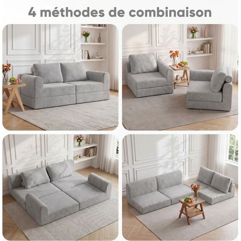 Canapé Convertible 2 Places en Flanelle avec Matelas Mémoire de Forme, Canapé Lit Pliable Gain de Place pour Salon et Chambre - Gris (1/5)