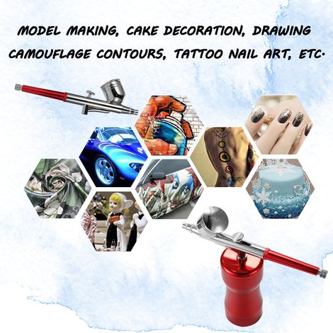 Ensemble de pompe à peinture portable, stylo et compresseur d'air pour la peinture artistique, les loisirs créatifs, la peinture sur gâteaux et le modélisme. Magnifiques kits d'aérographe. (1/2)