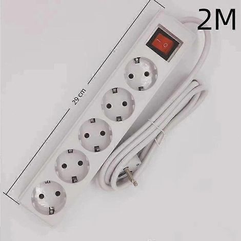 Multiprise avec interrupteur, rallonge de 2/3/5 mètres, adaptée aux petits appareils électroménagers, connecteur 5 broches de 2 mètres. (1/5)