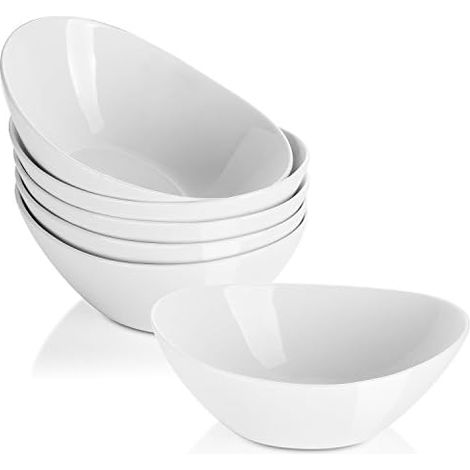 Müslischale aus Porzellan, 475ml Keramikschale 6pcs Set, Dessertschalen, Salatschüssel Set, Suppenteller Keramik, Verwendet für Salat, Brot, Dessert, Obst - Weiß