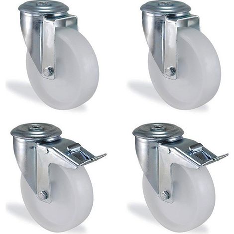 Lot de 4 roulettes à œil pivotante 125mm – Charge 450kg – Polypropylène – 2 pivotantes avec frein pour maniabilité optimale – HTR