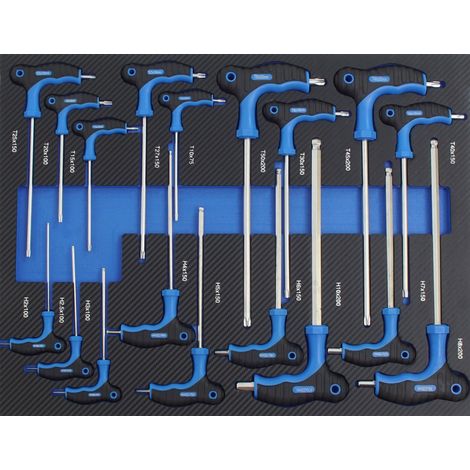 Profi Werkstattwagen Einlage blau Innensechskantschlüsselsatz Torx T-Griff 18 tlg. Schaum 520x400mm