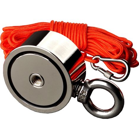 Magnete, materiale al neodimio, forza di trazione 150 kg, 150 kg x 2, cavo da 15 m, forza di trazione verticale-a (1/2)