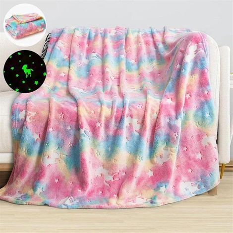 1 pièce Couverture Licorne, douce flanelle microfibre, couverture luminescente pour enfants, 120 x 150 cm, idéale salon canapé chambre (1/5)