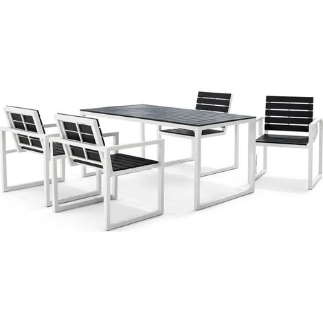 Set Tavolo 150x90 4 Sedie da Giardino Alluminio Legno Sintetico Nero (1/5)