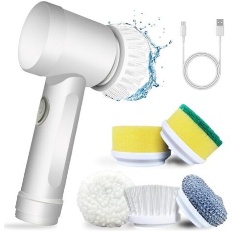 Brosse de Nettoyage électrique, Handheld Spin Scrubber, épurateur électrique avec 5 têtes de Brosse, kit de Nettoyage Automatique pour Baignoire, Cuisine, carrelage, fenêtre, Baignoire, Vaisselle (1/5)