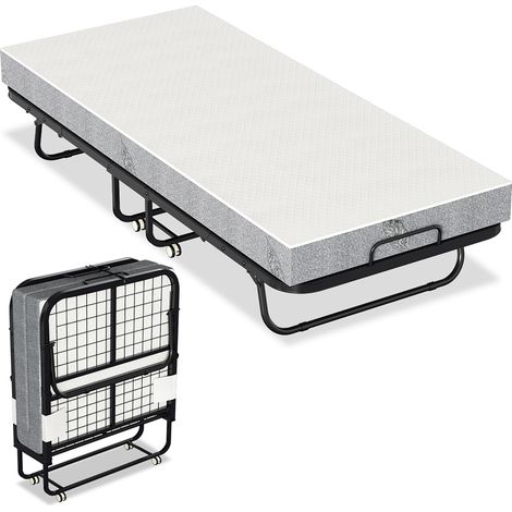 Jiubiaz Cama de invitados 80x190cm con colchón, sobre ruedas, plegable, cama plegable hasta 120 kg, portátil (1/5)