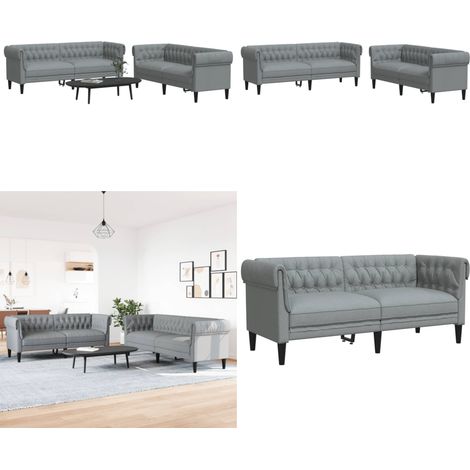2-tlg. Sofagarnitur Hellgrau Stoff - Couchtisch - Wohnzimmersofa - Garnitur - Esszimmerstuhl - Lounge Möbel - Home & Living