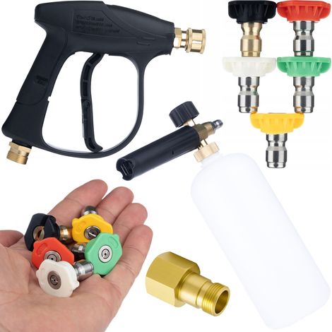 Pistola Alta Pressione 300 Bar con Set di 5 Ugelli + Adattatore EasyLock M22 + Schiumogeno 1L 200 Bar  Compatibile con Kärcher HD/HDS