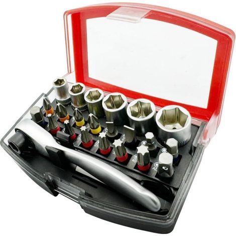 24-teiliges Schraubendreher-Set mit S2-Bits, Ratschenschlüssel und magnetischem Bithalter (1/5)