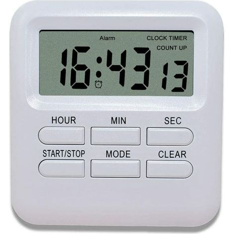 Digitaler Timer mit Uhr-/Weckerfunktion 3 in 1, Magnetischer Küchentimer, Countdown-Stoppuhr-Timer, Zeitmanagement für Küche/Arbeit/Sport (1 Stück Weiß)