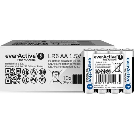 Lot de 40 Piles AA alcalines Pro LR6 R6 1,5 V, Haute Performance, durée de Vie de 10 Ans (1/5)