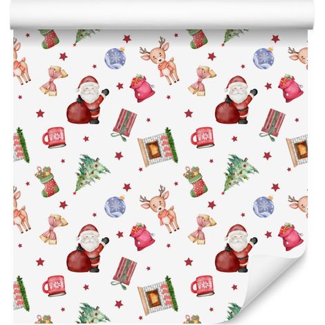 Carta da parati natalizia bianca, corallo, crema e grigio chiaro 50x1000 cm (1/5)