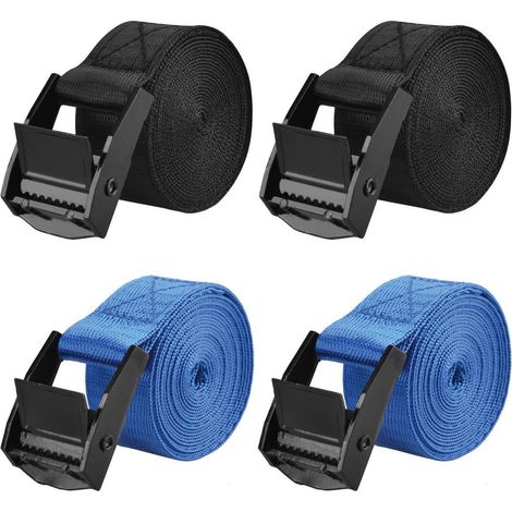 Spanngurte 2m, 25mm breit, 200kg belastbar, 4 Stück, Schwarz + Blau