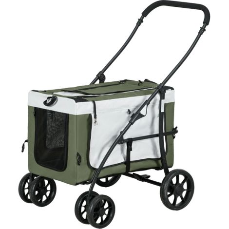 Cochecito/parachoques plegable 2 en 1 para perros y gatos de hasta 10 kg, cochecito para gatos con cojín, ventanas y puertas de malla, cesta de almacenamiento, verde oscuro, disponible en el sitio. (1/5)