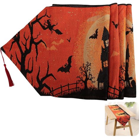 nappe d'Halloween, chemin de table décoratif d'Halloween, chemin de table pour la maison, décoration de fête d'Halloween (1/5)