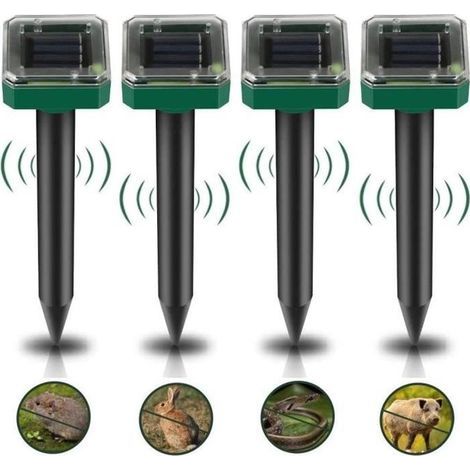 Lot de 4 Répulsifs Solaires à Ultrasons, Répulsif Anti-Taupes Solaire Souris Repeller Exterieur pour Jardins Gophers Serpents (1/4)