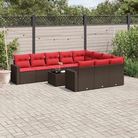 Set de sofás de jardín 11 pzas cojines ratán sintético marrón vidaXL (1/5)