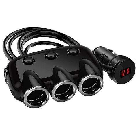Répartiteur allume-cigare 3 voies avec 2 ports USB, 120 W 12 V / 24 V CC, multiprise avec voltmètre LED et interrupteur séparé pour GPS/tableau de bord. (1/5)