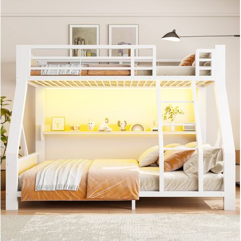 Litera infantil 90x200 y 140x200 cm de metal blanco con LED, sin colchones - CHICFURN (1/5)