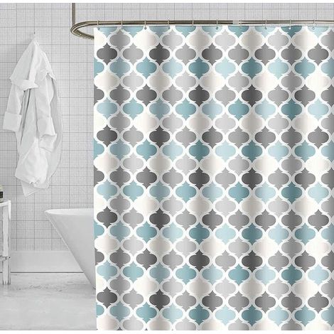 Duschvorhang 180 x 180 cm, schimmelresistent, aus Polyestergewebe, mit 12 Haken, maschinenwaschbar, blaues Muster (1/5)