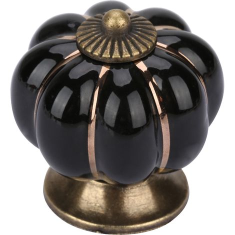 Boutons de porte en céramique en forme de citrouille, style européen, poignées pour meubles de chambre, placards et tiroirs (noir) (1/5)