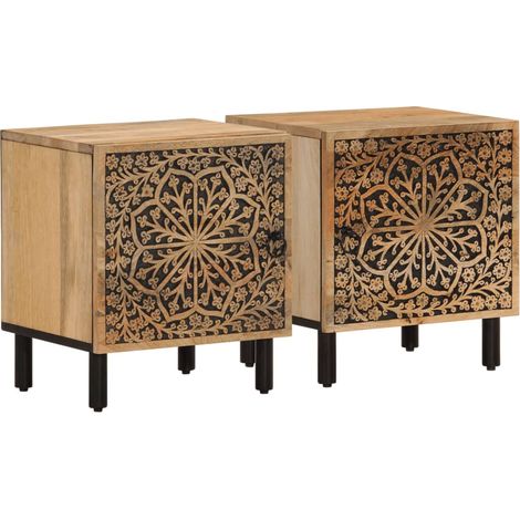 Lot de 2 tables de chevet avec compartiment avec porte 40 x 33 x 46 cm bois de manguier et fer DEC034771