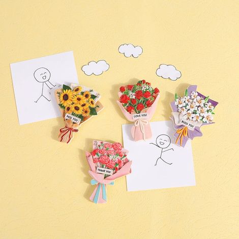 Set mit 4 Kühlschrankmagneten – personalisiert – Blumenaufkleber für Whiteboards, Küchen und Büros – Küchendekoration (Rosen/Nelken/Lilien/Sonnenblumen)