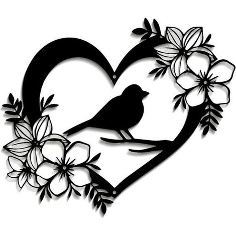 HOXILEELEODécoration Murale Oiseau et Fleurs en Métal, Silhouette sur Branche, Déco Murale pour Salon, Jardin, Balcon et Terrasse (1/4)