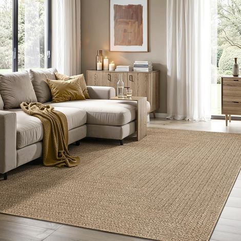 Tapis intérieur Confortable et élégant pour Salon, Chambre ou Couloir, Doux et Chaleureux, Facile à Nettoyer, Style Jute Naturel, également adapté pour l’extérieur, 160 x 230 cm