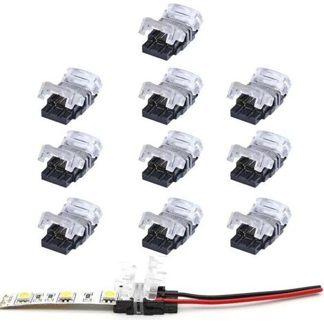 -Connecteur bande led 2 broches,Lot de 10 Connecteurs de Ruban LED à 2 Broches pour Bande LED SMD 5050/3528 Couleur Unique Imperméable et Non-Imperméable de 10mm