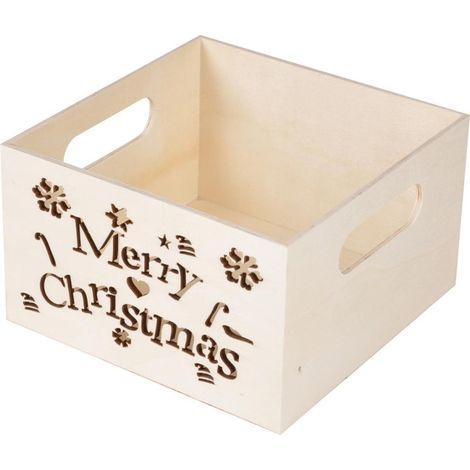 Caisse à Customiser "Merry Christmas" 15cm Naturel
